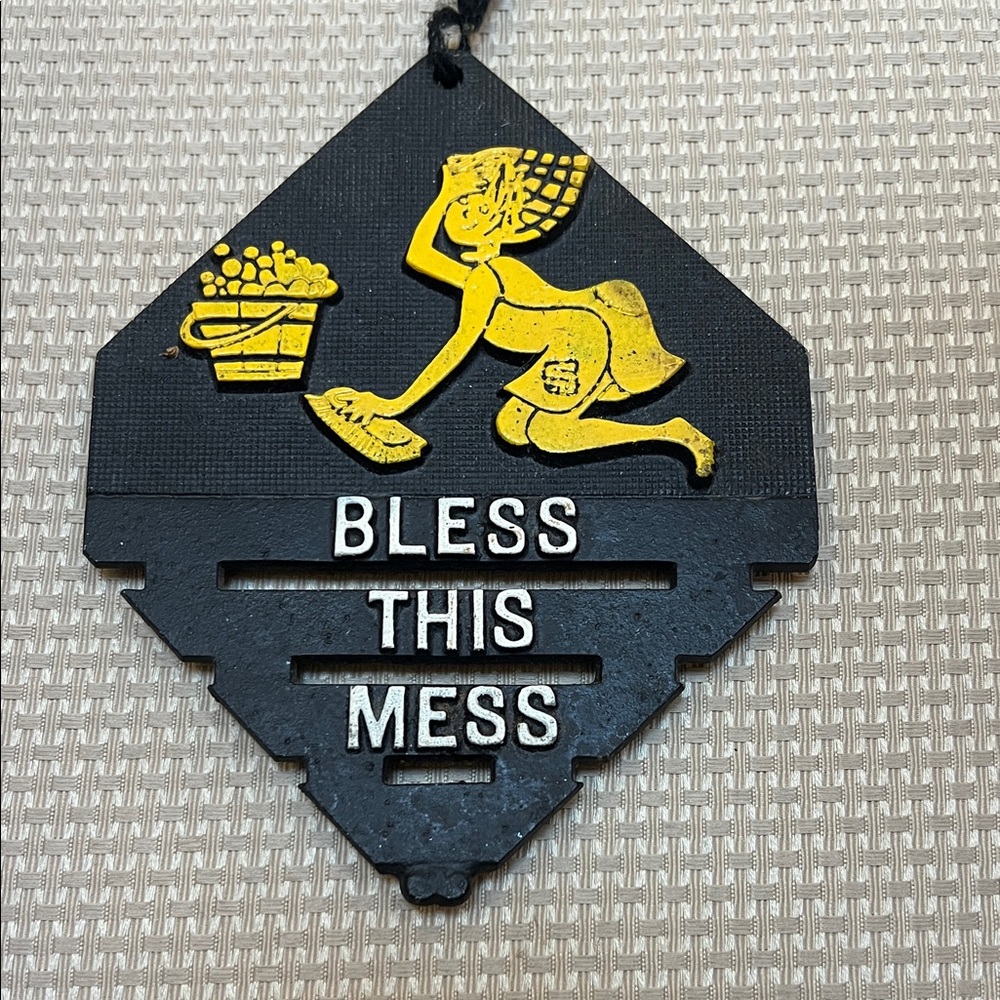 Vintage Bless This Mess Iron Wall Plaque